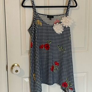 Melissa Paige Navy Checkered Tank Top XL with Red and White Flowers
